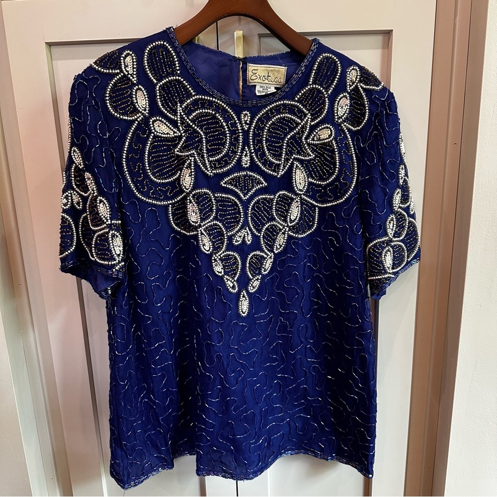 Vintage 1980s Beaded Silk Top
